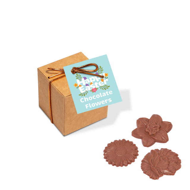 Easter 2024 – Eco Kraft Cube – Milk Chocolate Flowers – X6